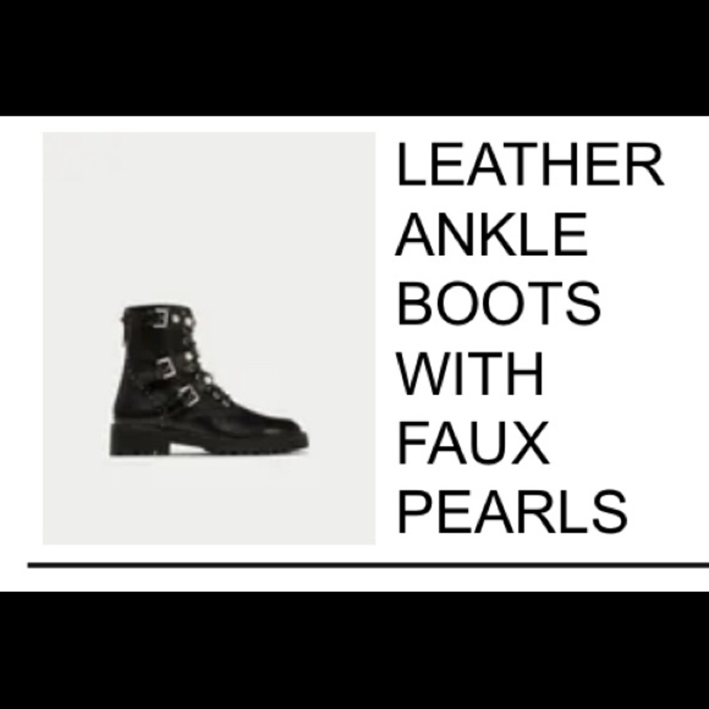Zara leather ankle boots with faux pearls